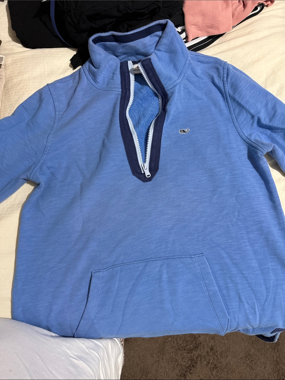 Vineyard Vines Light Blue Women’s Half-Zip Pullover with Navy Trim